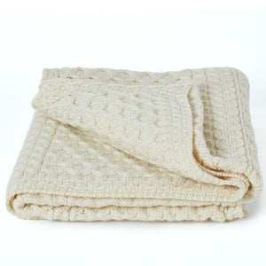 Worsted Wool Aran Knitted Throw White  studio Creative Irish Gifts