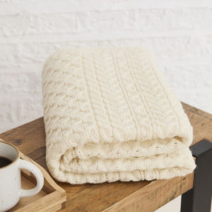 Worsted Wool Aran Knitted Throw White Creative Irish Gifts