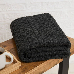 Worsted Wool Aran Knitted Throw Charcoal Creative Irish Gifts