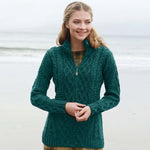 Aran Zip Merino Wool Long Cardigan Green Creative Irish Gifts