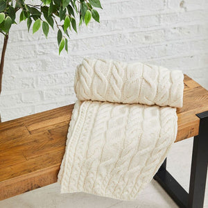 SuperSoft Merino Cable Knit Aran Blanket, White Creative Irish Gifts