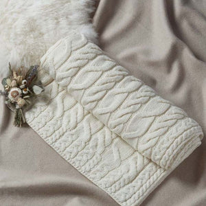  SuperSoft Merino Cable Knit Aran Blanket, White Lifestyle-Creative Irish Gifts