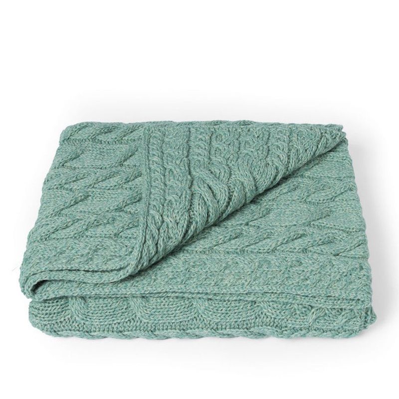 SuperSoft Merino Cable Knit Aran Blanket, Seafoam Green Studio Creative Irish Gifts
