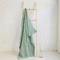 SuperSoft Merino Cable Knit Aran Blanket, Seafoam Green Lifestyle-Creative Irish Gifts