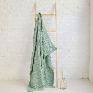 SuperSoft Merino Cable Knit Aran Blanket, Seafoam Green Lifestyle-Creative Irish Gifts