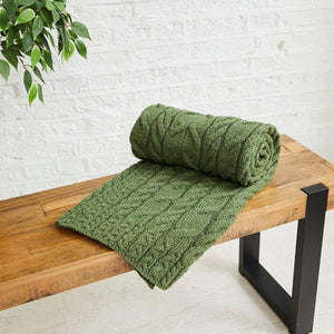 SuperSoft Merino Cable Knit Aran Blanket, Green Creative Irish Gifts
