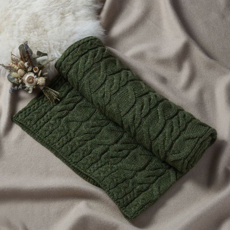 SuperSoft Merino Cable Knit Aran Blanket, Green Lifestyle-Creative Irish Gifts