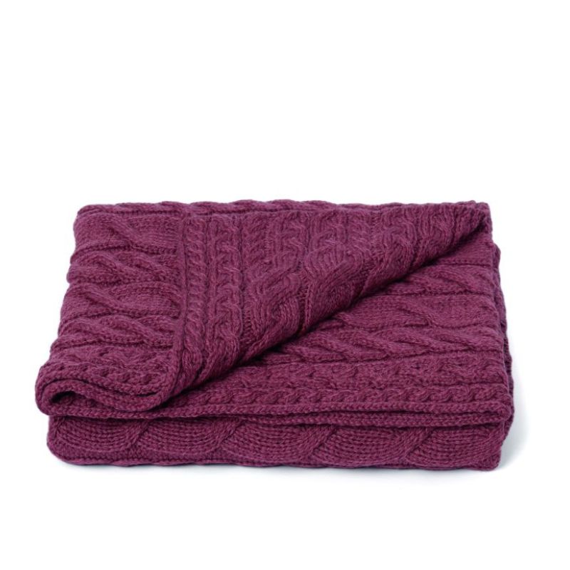 SuperSoft Merino Cable Knit Aran Blanket, Red studio Creative Irish Gifts