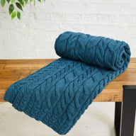 SuperSoft Merino Cable Knit Aran Blanket, Blue Creative Irish Gifts