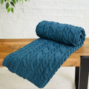SuperSoft Merino Cable Knit Aran Blanket, Blue Creative Irish Gifts
