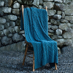 SuperSoft Merino Cable Knit Aran Blanket, Blue Creative Irish Gifts