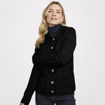 Aran Knit Button Front Cardigan- Black Front View Creative Irish Gifts
