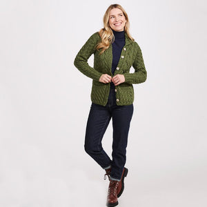 Aran Knit Button Front Cardigan- Green Creative Irish Gifts
