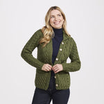 Aran Knit Button Front Cardigan- Green Creative Irish Gifts
