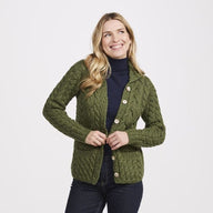 Aran Knit Button Front Cardigan- Green Creative Irish Gifts

