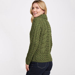 Aran Knit Button Front Cardigan- Green back view Creative Irish Gifts
