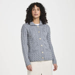 Aran Knit Button Front Cardigan- Grey front view Creative Irish Gifts
