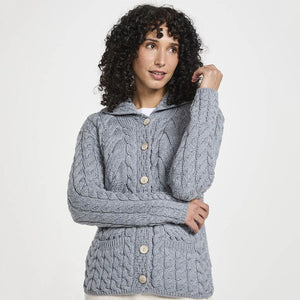 Aran Knit Button Front Cardigan- Grey Creative Irish Gifts
