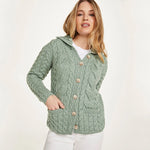 B940373 Aran Knit Button Front Cardigan- Seafoam Creative Irish Gifts

