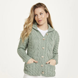 B940373 Aran Knit Button Front Cardigan- Seafoam Creative Irish Gifts
