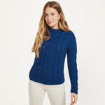 Women's Aran Knit Cable Sweater, Blue Creative Irish gift