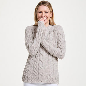Women's Aran Knit Cable Sweater, Toasted Oat Creative Irish gift