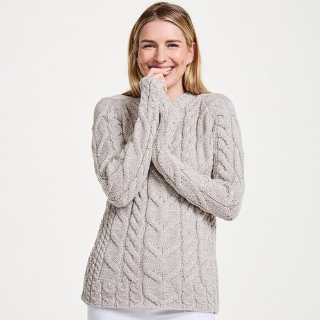 Women's Aran Knit Cable Sweater, Toasted Oat Creative Irish gift
