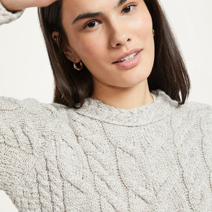 Women's Aran Knit Cable Sweater, Toasted Oat Creative Irish gift