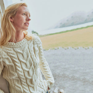 B951367 Women's Aran Knit Cable Sweater, Oatmeal Creative Irish gift