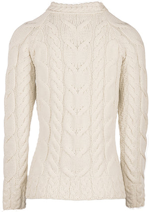 B951367 Women's Aran Knit Cable Sweater, Oatmeal Back Creative Irish gift