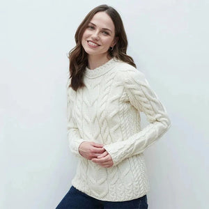 B951367 Women's Aran Knit Cable Sweater, Oatmeal Creative Irish Gifts
