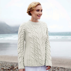B951367 Women's Aran Knit Cable Sweater, Oatmeal Creative Irish gift.