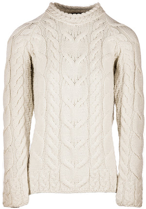 B951367 Women's Aran Knit Cable Sweater, Oatmeal Front Creative Irish gift