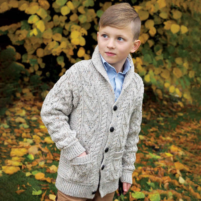 Kids Shawl Collar Cardigan, Oatmeal - Creative Irish Gifts