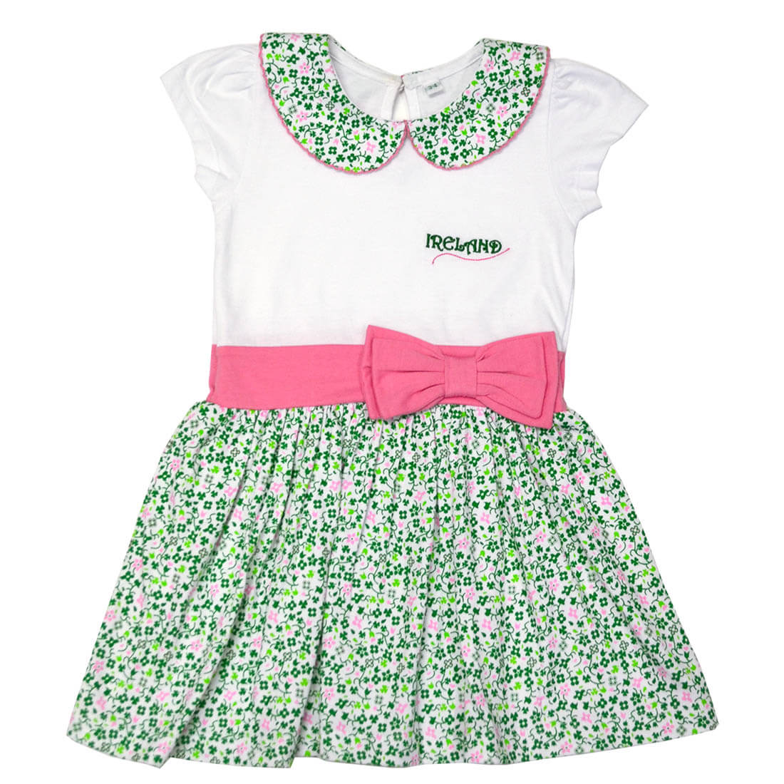BH002-WHT12MO Green & Pink Baby Dress with Traditional Shamrocks Creative Irish gift