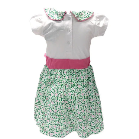 BH002-WHT12MO Green & Pink Baby Dress with Traditional Shamrocks Studio Creative Irish gift