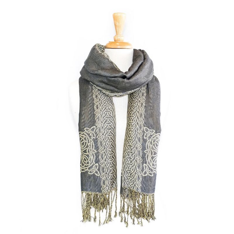 Book of Kells Celtic Knotwork Viscose Scarf, Grey & Cream Creative Irish Gifts