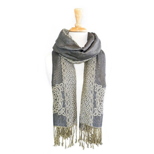 Book of Kells Celtic Knotwork Viscose Scarf, Grey & Cream Creative Irish Gifts
