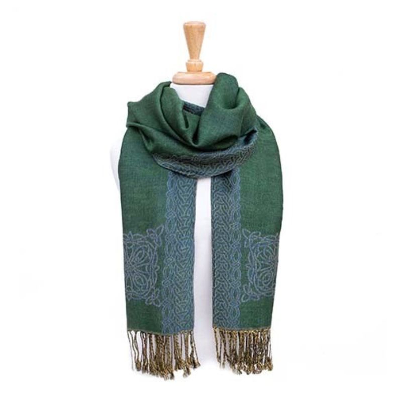 BIL-BC2101-1 Celtic Knotwork Scarf with Braided Tassels, Green Creative Irish Gifts
