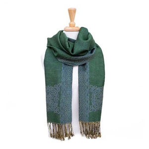 BIL-BC2101-1 Celtic Knotwork Scarf with Braided Tassels, Green Creative Irish Gifts

