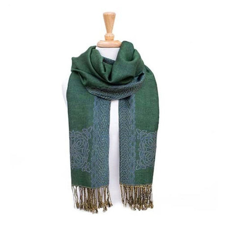 BIL-BC2101-1 Celtic Knotwork Scarf with Braided Tassels, Green Creative Irish Gifts
