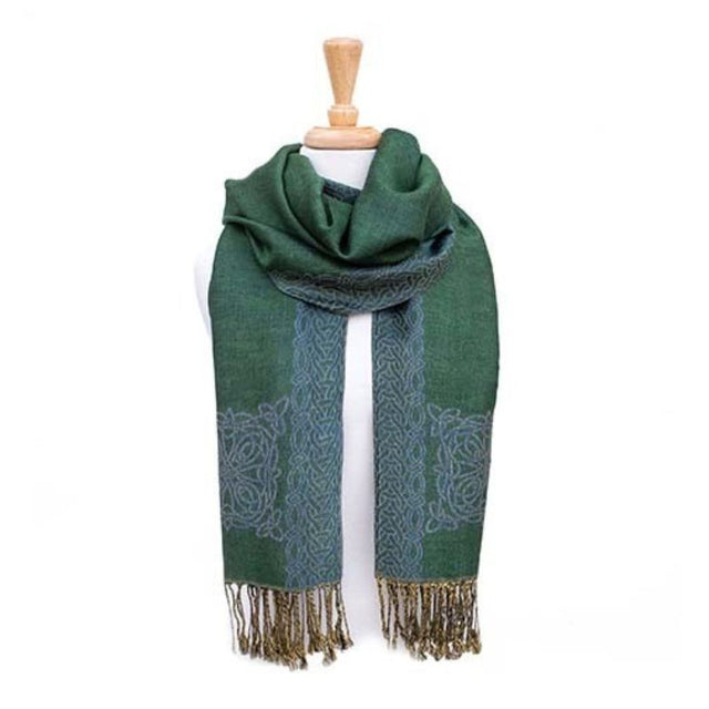 BIL-BC2101-1 Celtic Knotwork Scarf with Braided Tassels, Green Creative Irish Gifts
