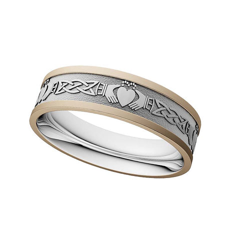Men's Silver and 10K Claddagh Wedding Band - Creative Irish Gifts