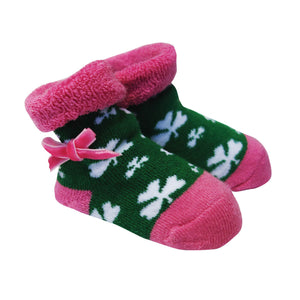 BM002-Green & Pink Baby Booties with Traditional Shamrocks Creative Irish gift.