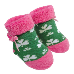 BM002 Green & Pink Baby Booties with Traditional Shamrocks Creative Irish gift