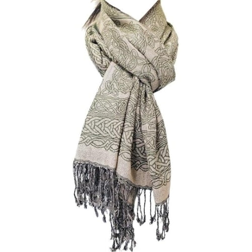 CA543 Celtic Knot Scarf with Fringe wrapped Details Creative Irish gift