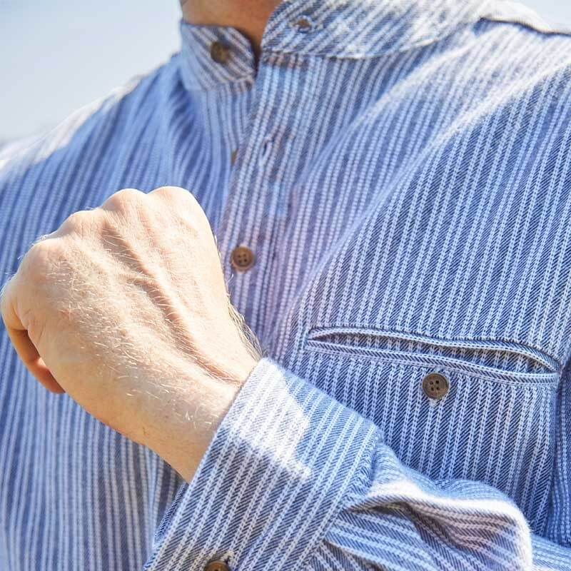 CA711-BLUMD Flannel Cotton Irish Grandfather Shirt with Stripes  Close up CreativeIrish gift