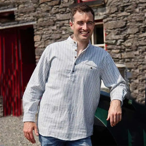 CA711-BLUMD Flannel Cotton Irish Grandfather Shirt with Stripes Creative Irish gift com