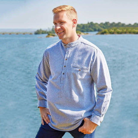 CA711-BLUMD Flannel Cotton Irish Grandfather Shirt with Stripes Creative Irish gift