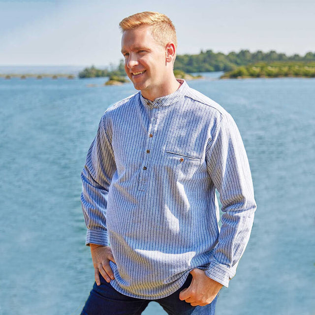 CA711-BLUMD Flannel Cotton Irish Grandfather Shirt with Stripes Creative Irish gift